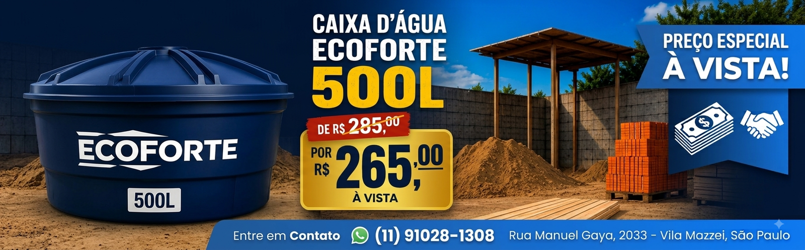 Caixa d'Água Ecoforte 500L em promoção na Gulfier Materiais para Construção