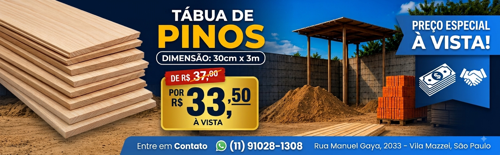 Tábua de Pinos 30cm x 3m em promoção na Gulfier Materiais para Construção
